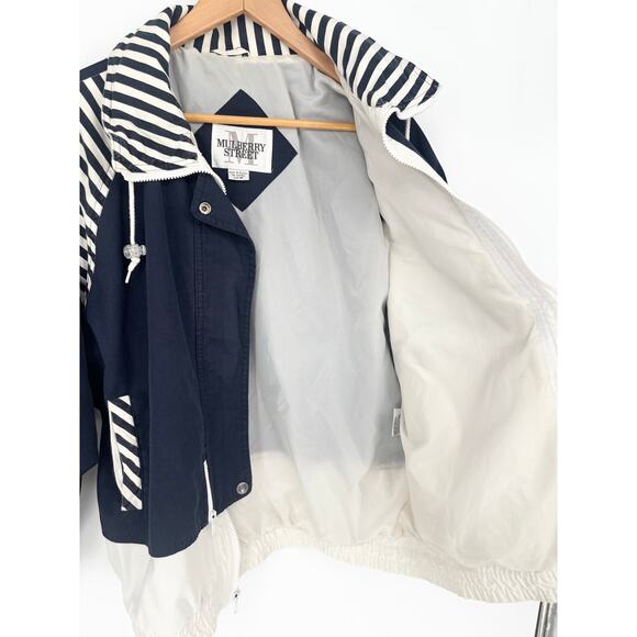 Mulberry Street Vintage 80's Nautical Striped Front Zip Hooded Jacket Size M - Picture 7 of 11
